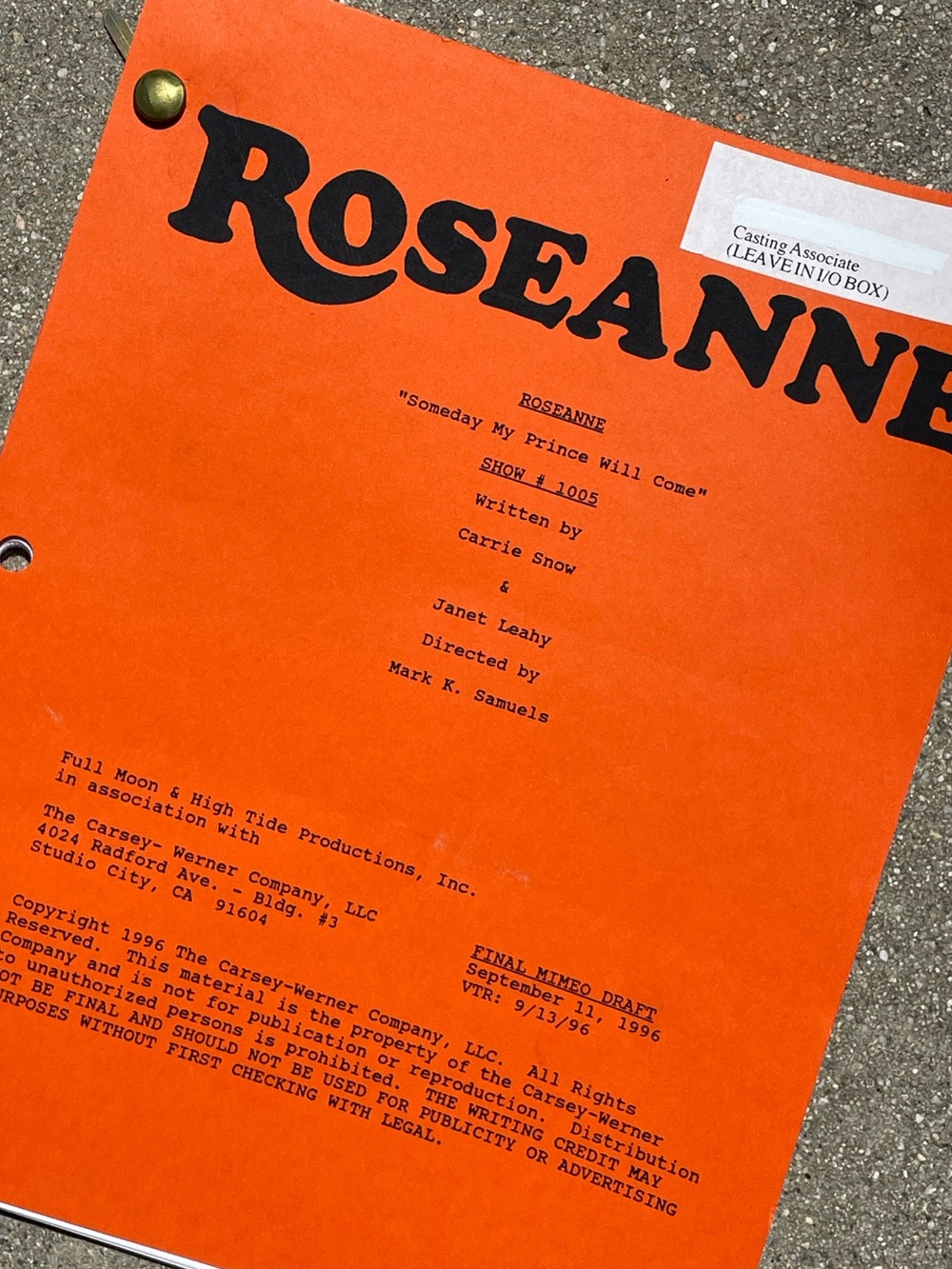 Roseanne Vtg 1996 Production Used Final Draft Script My Price Will Come VARNEY!
